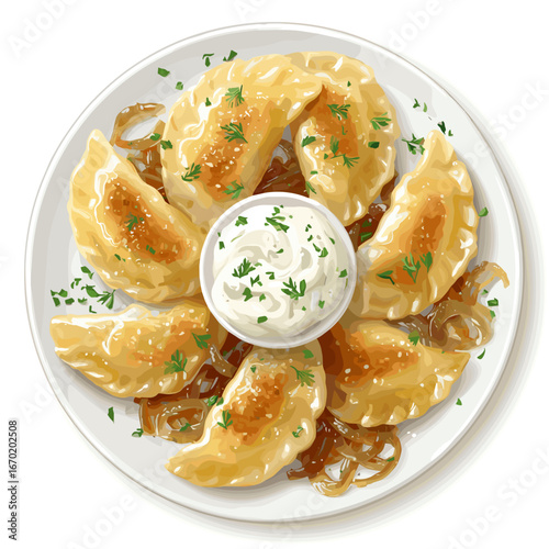 Pierogi Plate with Caramelized Onions and Sour Cream