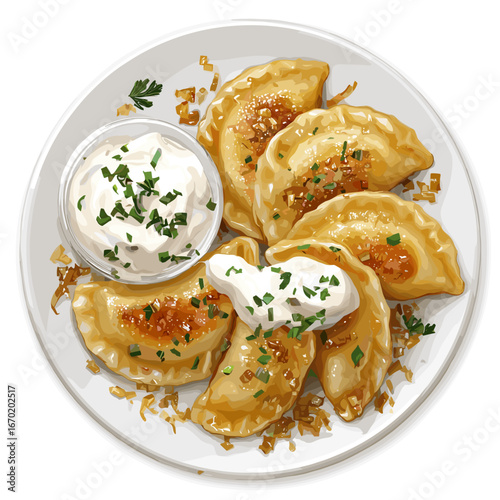 Pierogi Plate with Caramelized Onions and Sour Cream