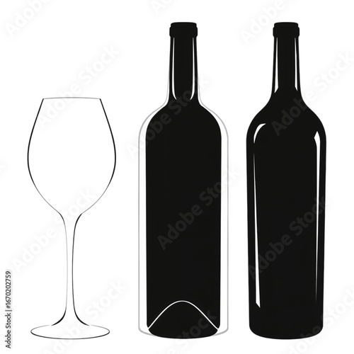 Elegant wine bottles and glass silhouette design perfect for restaurant menus and branding