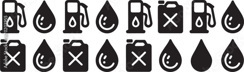 Fuel icon set. Gas station icons or signs. Engine oil icon symbol. Transport collection, petrol fuel. Vector illustration