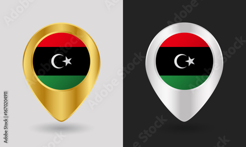 Free Download Gold and Silver Libya Flag Map Pin Icon - GFXLoad