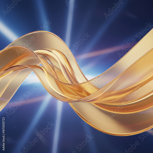 Elegant translucent gold glass or plastic curve sheets flowing shiny metallic futuristic 3D abstract art wallpaper