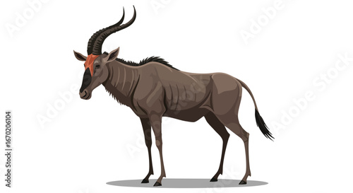 Detailed illustration of a sable antelope, showcasing its distinctive horns and markings, isolated on white.