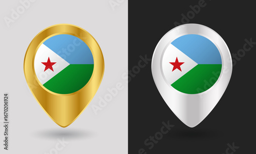 Free Download Gold and Silver Djibouti Flag Map Pin Icon - GFXLoad