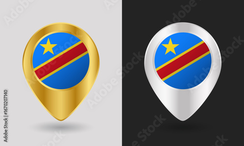 Free Download Gold and Silver Democratic Republic of the Congo Flag Map Pin Icon - GFXLoad