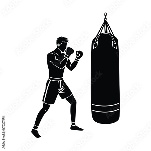 Boxing Training Punchbag Gym Silhouette Vector