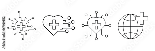 Digital health innovation, smart medical network, connected care system, global technology icon vector illustration for future healthcare and communication.