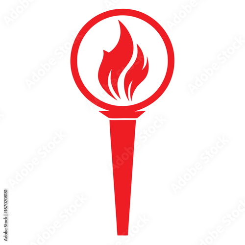 Red Torch Flame Icon on White Background fire