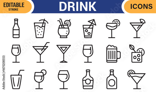 Modern Drink Icons Collection for Design Projects and Menu Creation