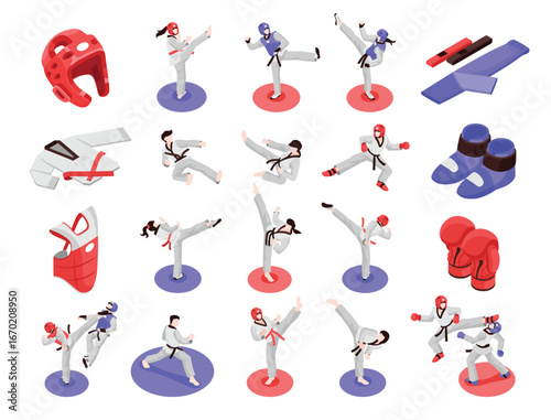 Taekwondo Sport and Discipline Original Illustrations Set