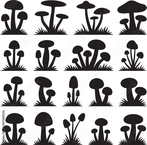 Mushroom and toadstool collection - vector silhouette