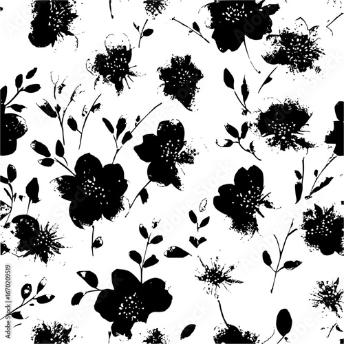 Black floral seamless pattern vector design for fabric print and textile background with flower elements 100