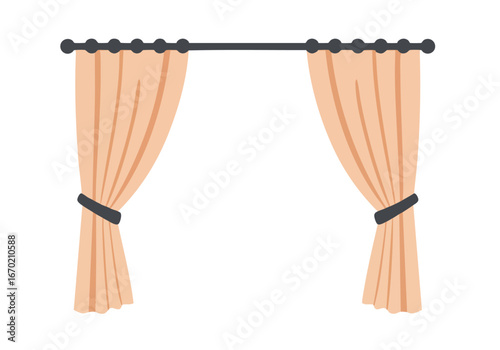 Illustration of a pair of peach-colored curtains hanging on a dark gray rod.