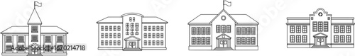 Diverse Architectural Styles School Building Designs and Illustrations