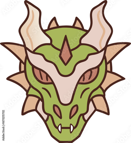 Mystic Dragon's Gaze: A stylized illustration of a dragon head, depicted with a commanding presence. This artwork showcases a blend of fantasy and bold design, perfect for various creative projects.
