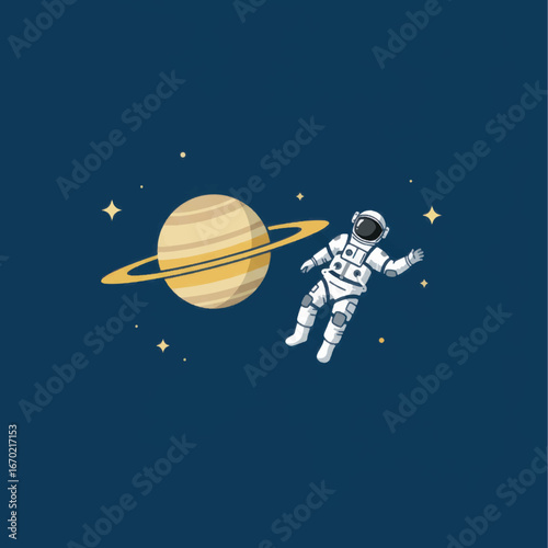 Astronaut Floating Near Ringed Planet Amidst Celestial Starry Night