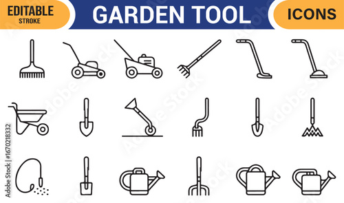 Clean Line Art Garden Tools Icons for Creative Garden Designs