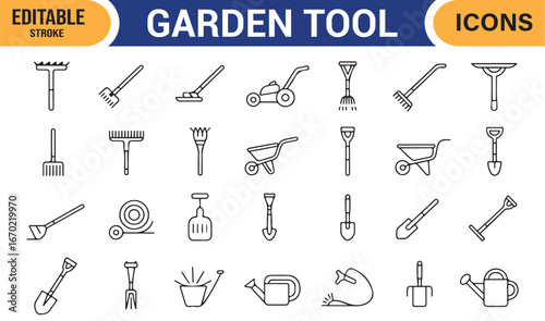 Stylish Line Art Gardening Tools Set for Landscaping Designs