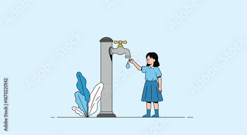 Young person turns off water tap saving essential resource for a better tomorrow