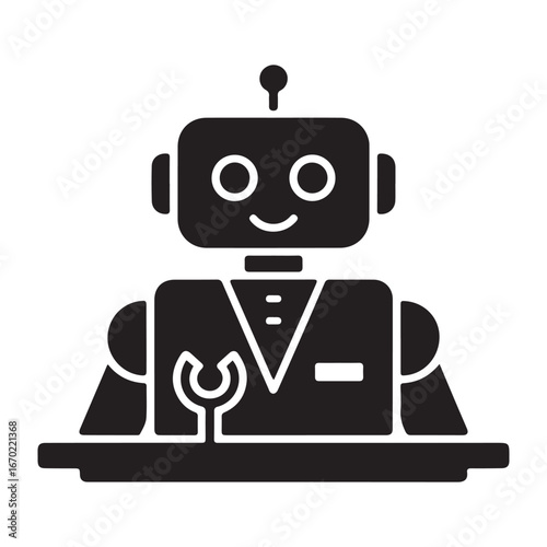 Robot waiter solid icon, Robotization concept, Future restaurant service sign. Vector black silhouette. with white background