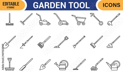 Garden Tools Illustrated in Elegant Line Style for Modern Projects