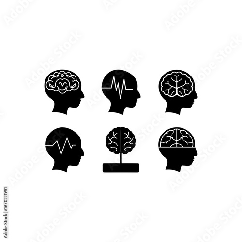 6 different eeg machine silhouette vector icons se
