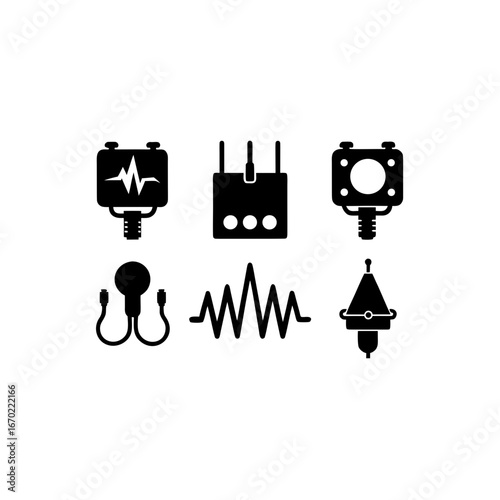 6 different emg machine silhouette vector icons se