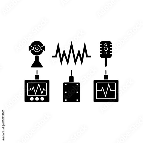 6 different emg machine silhouette vector icons se