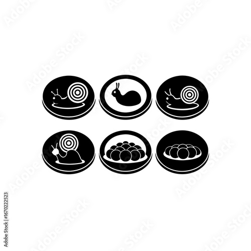 6 different escargot plate silhouette vector icons