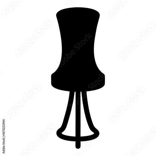 Abstract illustration of a black pushpin with unusual tripod legs and base