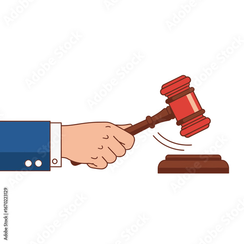 Gavel Striking Block Hand in Suit Jacket Bringing Down Justice