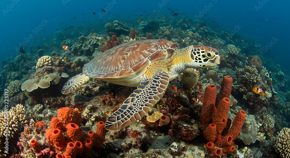 Fototapeta premium Sea turtle on coral reef