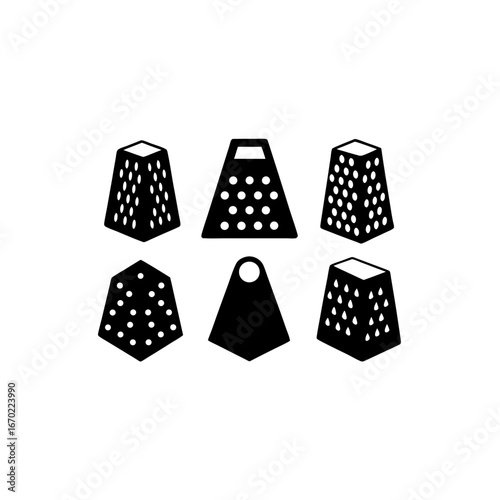 6 different grating cheese silhouette vector icons
