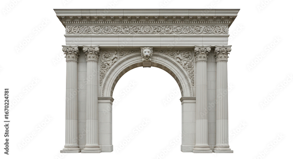 Fototapeta premium Ornate stone archway isolated on transparent background