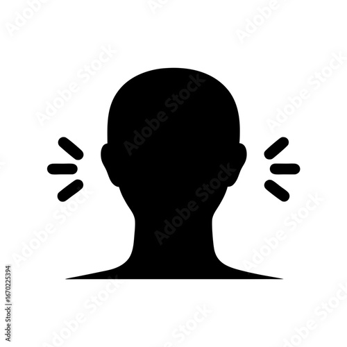 Head silhouette with radiating lines indicating hearing sensitivity or strong sound