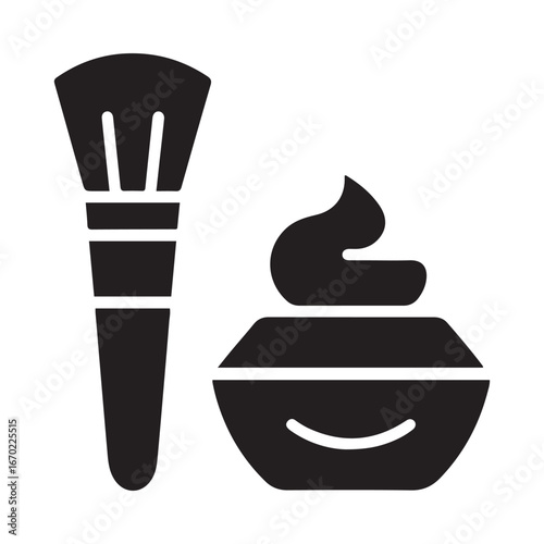 Cosmetics solid icon. Brush, ink and pomade vector illustration isolated on white. Make up cosmetics glyph style. Vector black silhouette. with white background