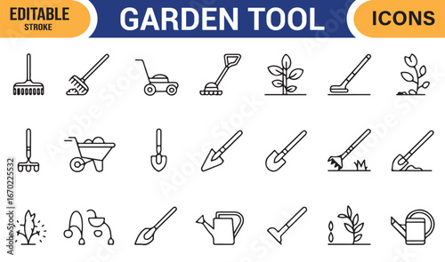 Line Art Garden Tools Collection for Horticulture Projects