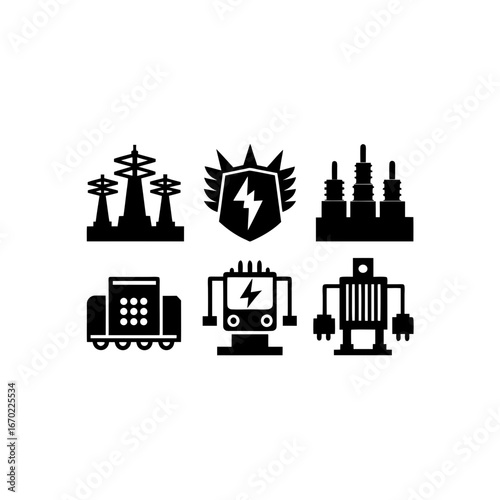 6 different industrial smart transformer silhouett
