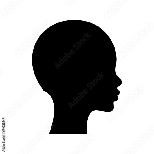 Silhouette of a head in profile, simple black figure on white background
