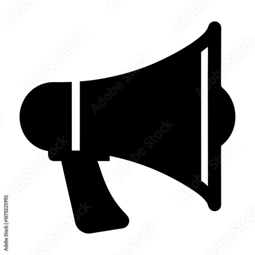 Black megaphone symbol represents voice, communication, and broadcasting a specific message
