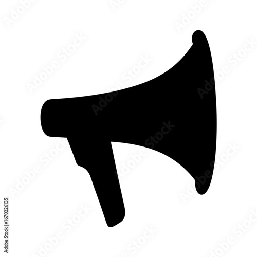 A bold black megaphone icon illustration for communication and announcements