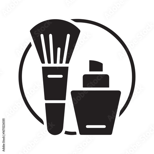 Cosmetics solid icon. Brush, ink and pomade vector illustration isolated on white. Make up cosmetics glyph style. Vector black silhouette. with white background