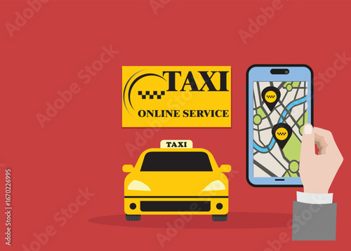 Taxi app.Taxi mobile illustration car concept banner
