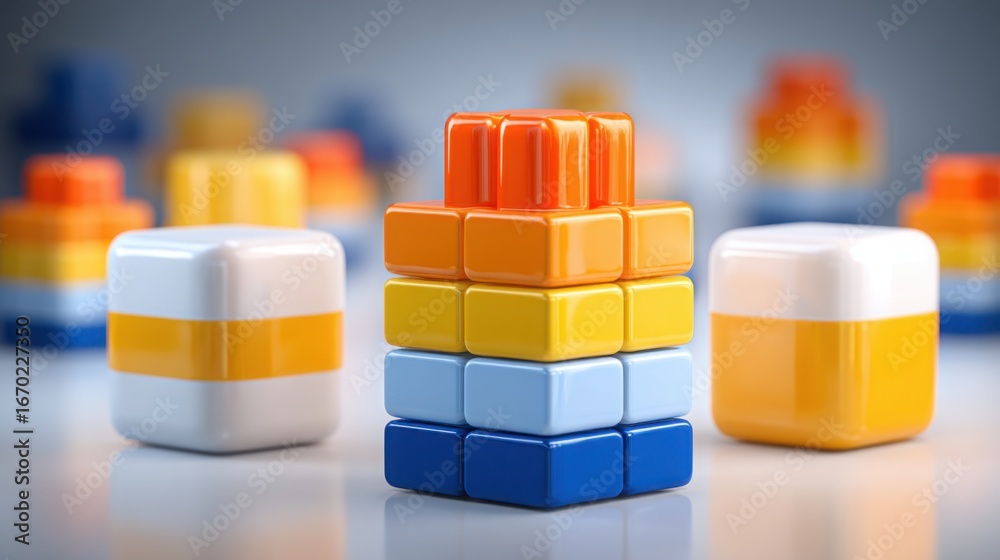 Fototapeta premium Colorful collection of blocks stacked creatively representing imagination and endless possibilities