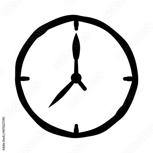 Simple black and white clock icon with slightly sketchy rounded features