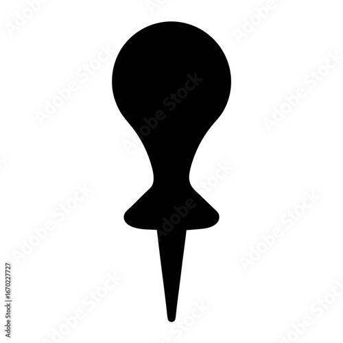 A minimalistic and bold black silhouette of a classic push pin object