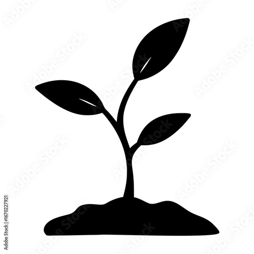 Black and white icon of a young plant growing from soil