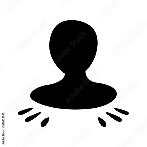 Silhouette of a standing figure with splatters, expressing a form of expulsion