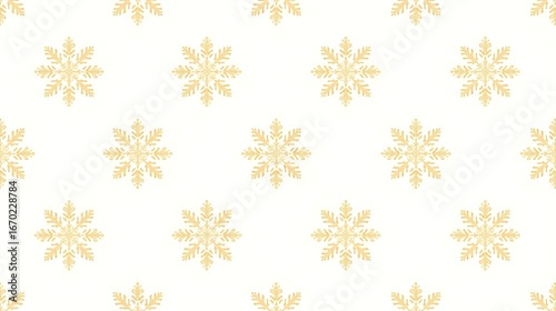 Minimalist Golden Snowflake Pattern on White Seamless Background