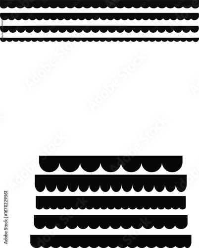 Scalloped edge seamless vector set. Simple scalloped border shape. borders and dividers. Simple scalloped border. Vector illustration isolated on white background
